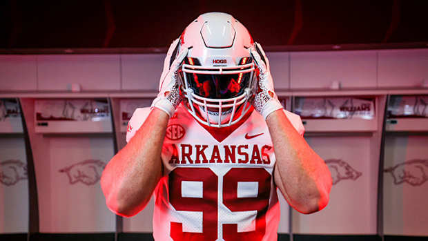 Arkansas defensive lineman Kaleb James during his recruiting visit to Fayetteville.